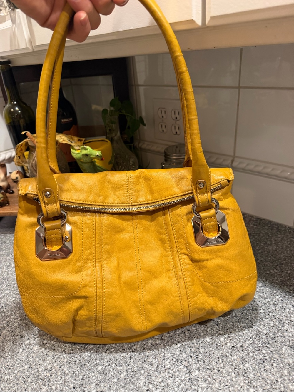 Tignanello Yellow Leather Shoulder Bag - Women's Handbag